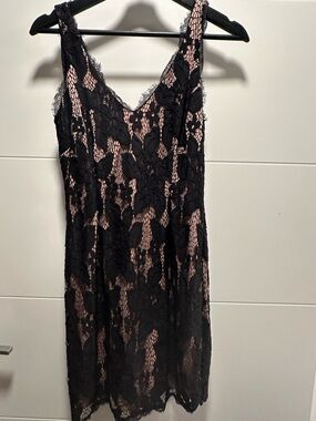Adrianna Papell Black Lace Slip Dress with Nude Lining
